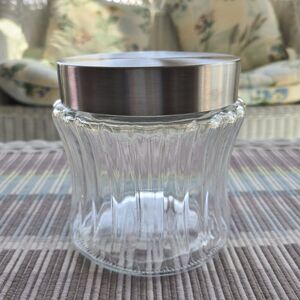 Clear Glass Modern Apothecary Style Storage Jar with Stainless Steel Metal Lid